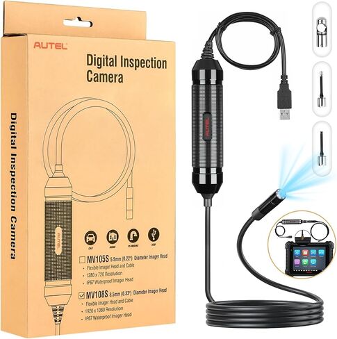 كاميرا فحص Autel MaxiVideo MV108S، منظار USB تصوير مقاوم للماء 8.5 مم مع ضوء، 1920x1080 HD 2MP Borescope لماسح ضوئي Autel والكمبيوتر الشخصي، ترقية MV108 MV105، كاميرا ثعبان مع كابل 1 متر in Saudi Arabia