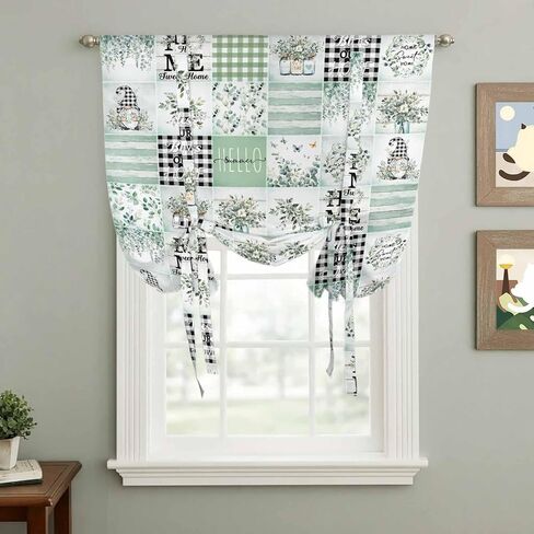 Sage Green Coastal Tie Up Curtains for Window, Turtle Nautical Anchor Starfish Coral Thermal Insulated Balloon Shade Adjustable Rod Pocket Curtains Valance Panels for Kitchen Bathroom Café 42'' x 45'' in Saudi Arabia