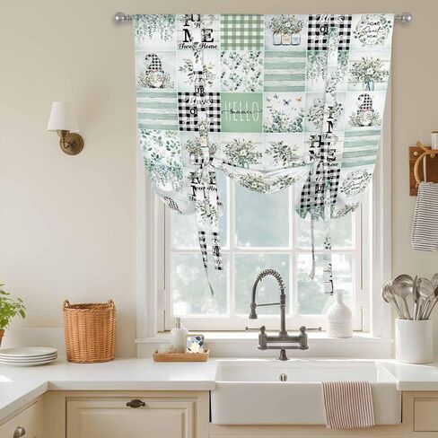 Sage Green Coastal Tie Up Curtains for Window, Turtle Nautical Anchor Starfish Coral Thermal Insulated Balloon Shade Adjustable Rod Pocket Curtains Valance Panels for Kitchen Bathroom Café 42'' x 45'' in Saudi Arabia