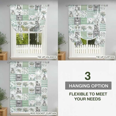 Sage Green Coastal Tie Up Curtains for Window, Turtle Nautical Anchor Starfish Coral Thermal Insulated Balloon Shade Adjustable Rod Pocket Curtains Valance Panels for Kitchen Bathroom Café 42'' x 45'' in Saudi Arabia