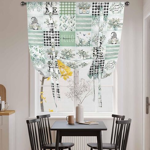 Sage Green Coastal Tie Up Curtains for Window, Turtle Nautical Anchor Starfish Coral Thermal Insulated Balloon Shade Adjustable Rod Pocket Curtains Valance Panels for Kitchen Bathroom Café 42'' x 45'' in Saudi Arabia