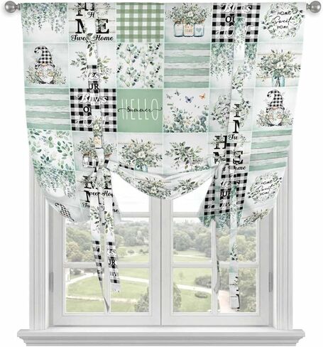 Sage Green Coastal Tie Up Curtains for Window, Turtle Nautical Anchor Starfish Coral Thermal Insulated Balloon Shade Adjustable Rod Pocket Curtains Valance Panels for Kitchen Bathroom Café 42'' x 45'' in Saudi Arabia
