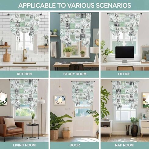 Sage Green Coastal Tie Up Curtains for Window, Turtle Nautical Anchor Starfish Coral Thermal Insulated Balloon Shade Adjustable Rod Pocket Curtains Valance Panels for Kitchen Bathroom Café 42'' x 45'' in Saudi Arabia