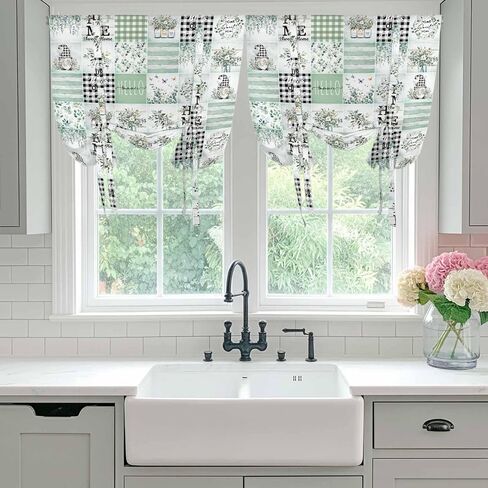 Sage Green Coastal Tie Up Curtains for Window, Turtle Nautical Anchor Starfish Coral Thermal Insulated Balloon Shade Adjustable Rod Pocket Curtains Valance Panels for Kitchen Bathroom Café 42'' x 45'' in Saudi Arabia
