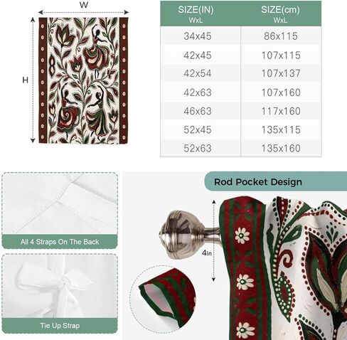 Abstract Flowers Tie Up Curtains for Window, Modern Geometric Chic Red Green Striped Thermal Insulated Balloon Shade Adjustable Rod Pocket Curtains Valance Panels for Kitchen Bathroom Café 52'' x 45'' in Saudi Arabia