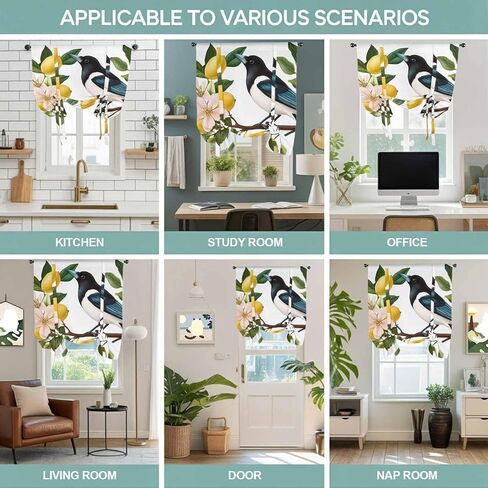 Summer Lemon Tie Up Curtains for Window, Watercolor Birds Vintage Thermal Insulated Balloon Shade Adjustable Rod Pocket Curtains Valance Panels for Kitchen Bathroom Café 42'' x 63'' in Saudi Arabia
