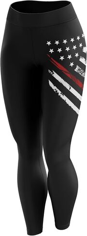 Tactical Pro Supply American Flag Leggings for Women, Workout High Waist Yoga Pants for Ladies - RL Crest Black (Small) in Kuwait