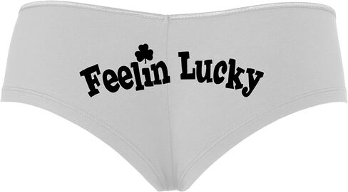 Knaughty Knickers Feeling Lucky - Cute Irish Shamrock Saint Patricks Paddys White Boyshort Panties With Adult Design in Saudi Arabia