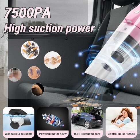 مجموعة تنظيف السيارة الوردية، 25 قطعة من أدوات التنظيف الداخلية مع مكنسة كهربائية محمولة 4 في 1، مجموعة فرش تفصيلية، أداة تنظيف الزجاج الأمامي 2 في 1، ملحقات السيارة للتنظيف، هدية للنساء in Kuwait