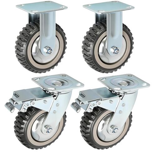 6 Inch Caster Wheels Heavy Duty Polyurethane Offroad Casters Set of 4 Swivel Plate Caster with 2 Brake Industrial Locking Wheels, Load Bearing 1653lbs in Kuwait