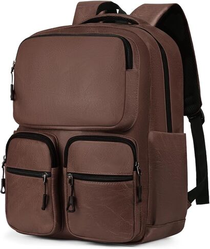 Vegan Leather Laptop Backpack PU Leather Computer Back Pack for Men & Women Travel Work Leisure Backpacks Bookbag in Saudi Arabia