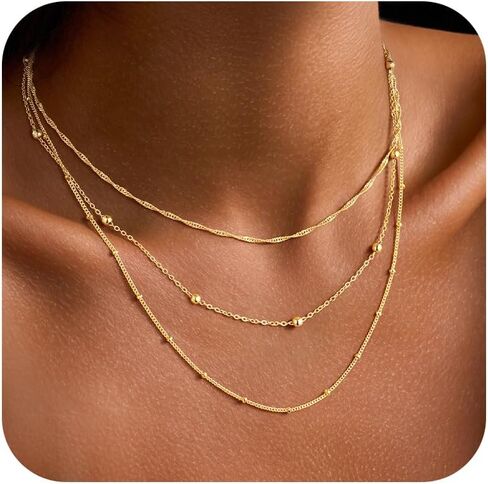 Yoosteel Layered 14k Gold Plated Necklace for Women,Dainty Thin Chain Choker Necklace Stack Paperclip CZ Link Necklaces Set Trendy Jewelry Gifts for Women in Kuwait