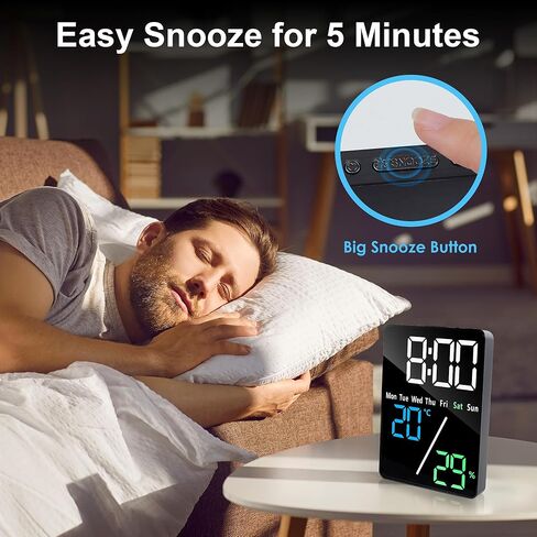 Lafocuse 5.7" LED Digital Alarm Clock Bedside, Table Clocks with Dual Alarm, Date, Day, Temperature, DST, USB Charging, Snooze for Heavy Sleepers Elderly Bedroom Living Room Office in Kuwait