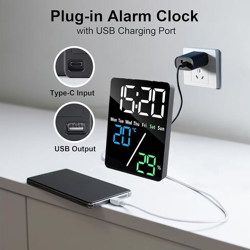 Lafocuse 5.7" LED Digital Alarm Clock Bedside, Table Clocks with Dual Alarm, Date, Day, Temperature, DST, USB Charging, Snooze for Heavy Sleepers Elderly Bedroom Living Room Office in Kuwait