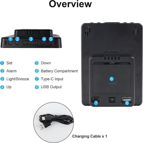 Lafocuse 5.7" LED Digital Alarm Clock Bedside, Table Clocks with Dual Alarm, Date, Day, Temperature, DST, USB Charging, Snooze for Heavy Sleepers Elderly Bedroom Living Room Office in Kuwait