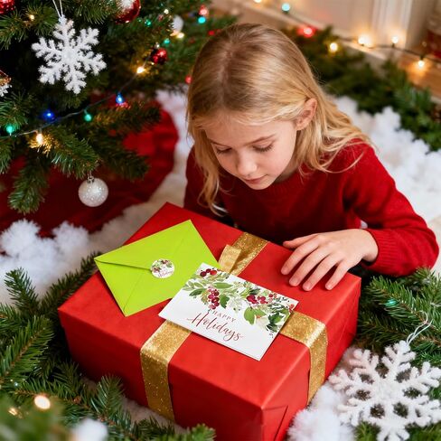 Whaline 50 حزمة من بطاقات التهنئة للعطلات السعيدة بألوان مائية وأوراق هولي مع بطاقات ملاحظات فارغة مع مغلفات وملصقات للاحتفالات بالدعوات، مقاس 10.16 × 15.24 سم in Kuwait