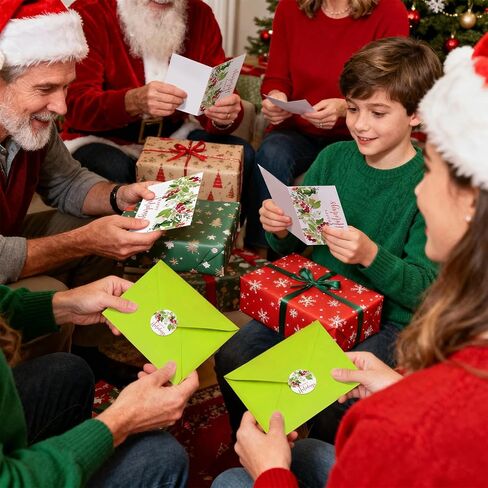 Whaline 50 حزمة من بطاقات التهنئة للعطلات السعيدة بألوان مائية وأوراق هولي مع بطاقات ملاحظات فارغة مع مغلفات وملصقات للاحتفالات بالدعوات، مقاس 10.16 × 15.24 سم in Kuwait