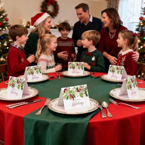 Whaline 50 حزمة من بطاقات التهنئة للعطلات السعيدة بألوان مائية وأوراق هولي مع بطاقات ملاحظات فارغة مع مغلفات وملصقات للاحتفالات بالدعوات، مقاس 10.16 × 15.24 سم in Kuwait