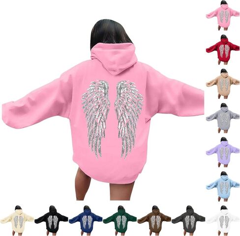 Women Angel Hoodies Sparkly Wing Print Long Sleeve Casual Pullover Sweatshirt Fashion Y2K 90S Vintage Hoodies With Pockets in Saudi Arabia