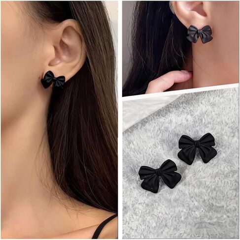 Bow Stud Earrings for Women Black Hypoallergenic Dainty Ribbon Bow Earring holiday gifts for women 1 Pair in Saudi Arabia