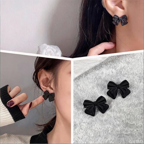 Bow Stud Earrings for Women Black Hypoallergenic Dainty Ribbon Bow Earring holiday gifts for women 1 Pair in Saudi Arabia