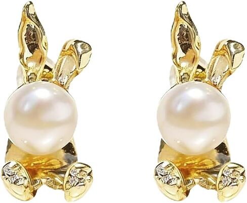 Easter Bunny Earrings for Women,Vintage Round Pearl Rabbit Studs Earrings,Gold Rabbit Front Back Stud Earrings,Minimalist Sweet Bunny Pet Small Earring,Jacket Earrings for Women Party Jewelry in Kuwait
