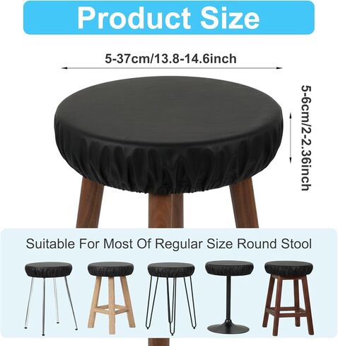 Grevosea 2 Pack Bar Stool Covers, Round Seat Covers for Stools with Elastic Black PU Leather Stool Cover for 12-15 Inch Bar Round Chair Waterproof & Washable in Saudi Arabia
