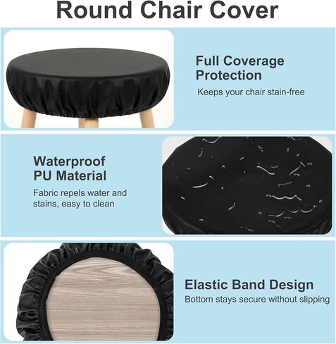 Grevosea 2 Pack Bar Stool Covers, Round Seat Covers for Stools with Elastic Black PU Leather Stool Cover for 12-15 Inch Bar Round Chair Waterproof & Washable in Saudi Arabia