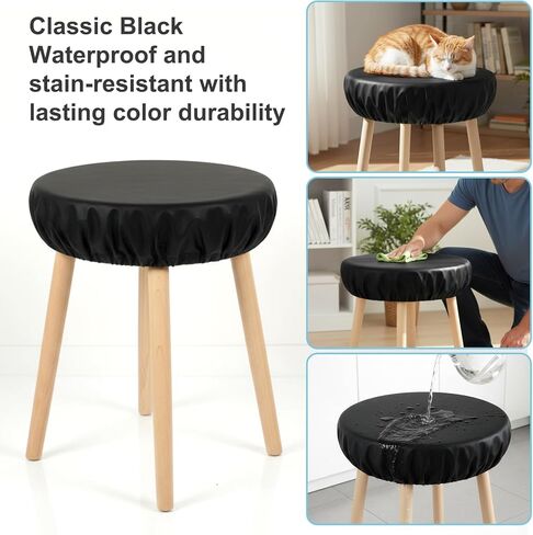 Grevosea 2 Pack Bar Stool Covers, Round Seat Covers for Stools with Elastic Black PU Leather Stool Cover for 12-15 Inch Bar Round Chair Waterproof & Washable in Saudi Arabia