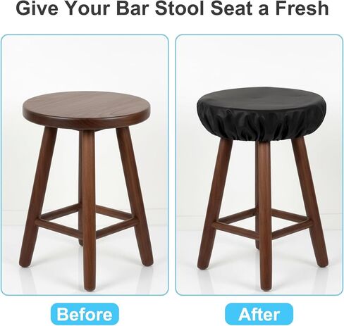 Grevosea 2 Pack Bar Stool Covers, Round Seat Covers for Stools with Elastic Black PU Leather Stool Cover for 12-15 Inch Bar Round Chair Waterproof & Washable in Saudi Arabia