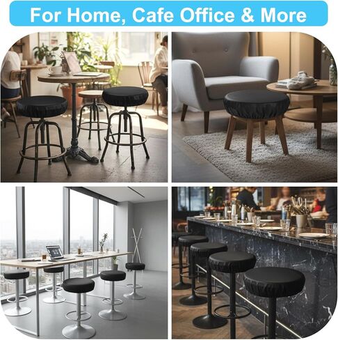 Grevosea 2 Pack Bar Stool Covers, Round Seat Covers for Stools with Elastic Black PU Leather Stool Cover for 12-15 Inch Bar Round Chair Waterproof & Washable in Saudi Arabia