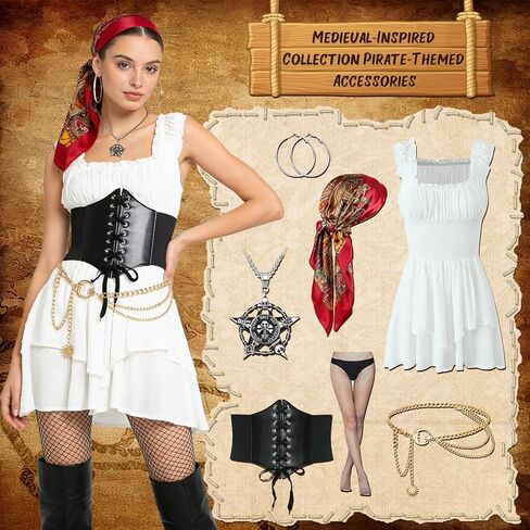 TOLOYE Pirate Costume Women, Medieval Women’s Pirate Costume Outfit with Dress Headscarf Corset for Party Cosplay in Saudi Arabia
