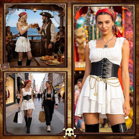TOLOYE Pirate Costume Women, Medieval Women’s Pirate Costume Outfit with Dress Headscarf Corset for Party Cosplay in Saudi Arabia