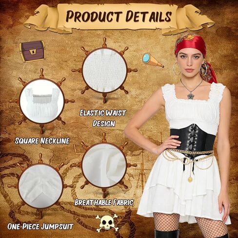 TOLOYE Pirate Costume Women, Medieval Women’s Pirate Costume Outfit with Dress Headscarf Corset for Party Cosplay in Saudi Arabia