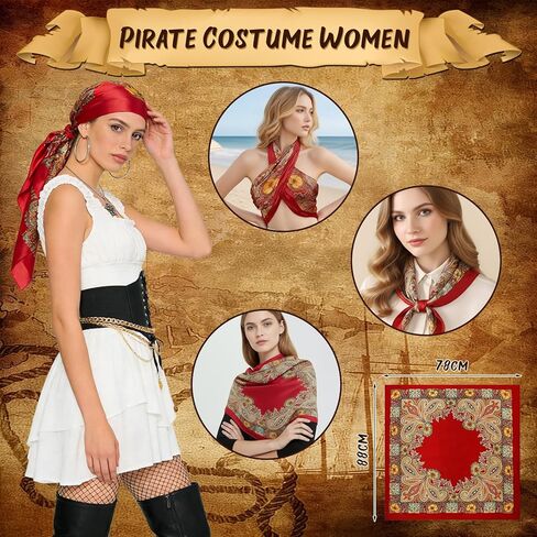 TOLOYE Pirate Costume Women, Medieval Women’s Pirate Costume Outfit with Dress Headscarf Corset for Party Cosplay in Saudi Arabia