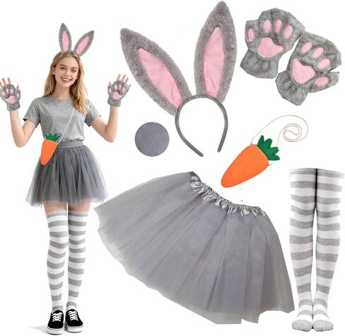 Kirei Sui Bunny Costume for Women Rabbit Ears Headband, Tail & Tutu Halloween Accessories Adults in Saudi Arabia