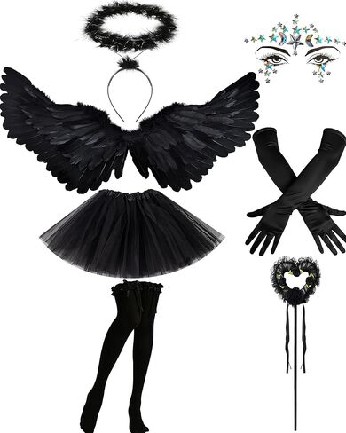 Angel Wings Women - Angel Costume Halo Headband Magic Wand Stockings Gloves Skirt and Stickers for Halloween in Saudi Arabia