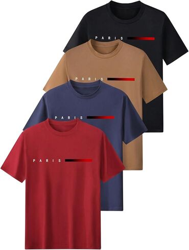 SOLY HUX Men's Summer 4 Piece T-Shirt Set Letter Graphic Crew Neck Short Sleeve Tee Tops in Saudi Arabia