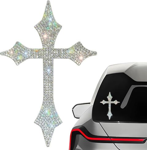 Bling Cross Car Decal, Sparkly Rhinestone Christian Faith Decal Self-Adhesive Bumper Decoration, Waterproof Crystal Religious Cross Sticker for Car Window Laptop Luggage in Kuwait