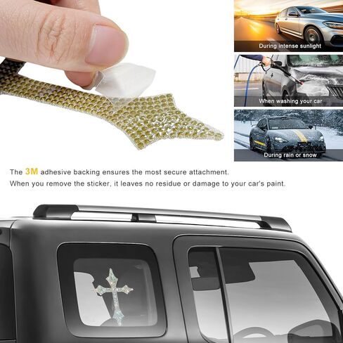 Bling Cross Car Decal, Sparkly Rhinestone Christian Faith Decal Self-Adhesive Bumper Decoration, Waterproof Crystal Religious Cross Sticker for Car Window Laptop Luggage in Kuwait