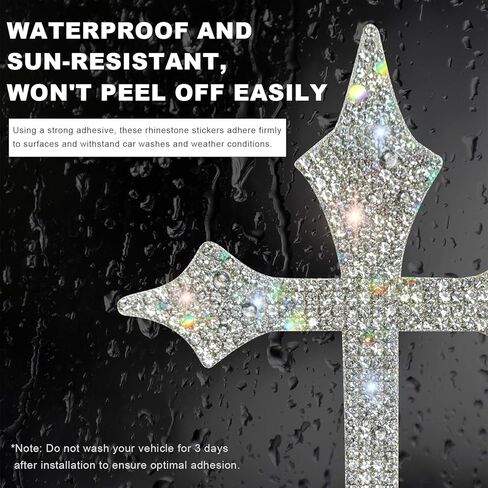 Bling Cross Car Decal, Sparkly Rhinestone Christian Faith Decal Self-Adhesive Bumper Decoration, Waterproof Crystal Religious Cross Sticker for Car Window Laptop Luggage in Kuwait