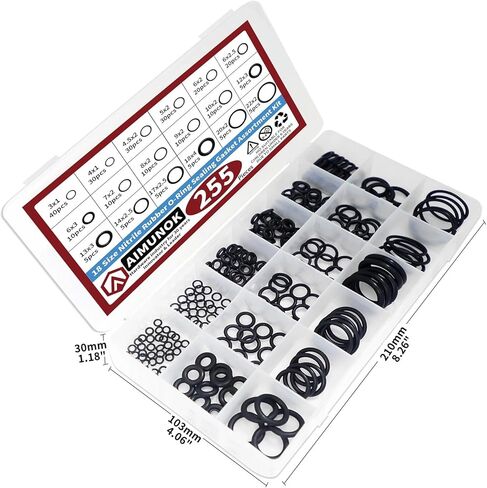 255pcs Rubber O-Rings Kit, 18 Size Metric NBR Washer Gasket Sealing Assortment Kit, for Plumbing Faucet, Automotive, Air Or Gas in Kuwait