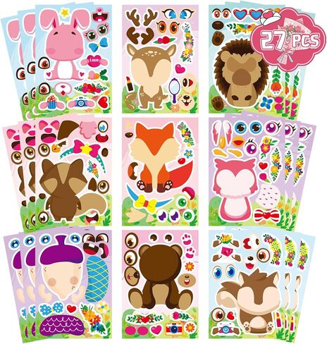 36 Sheets Valentine Stickers for Kids Make a Valentine Animal Stickers Make Your Own Stickers, Valentine’s Day Crafts Party Games Activities in Kuwait