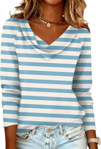 Women Long Sleeve T Shirts V Neck Cute Tops Dressy Business Casual Blouses Trendy Basic Tees in Kuwait