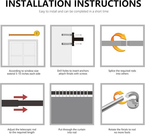 Curtain rod Black, 48-88 inch adjustable telescopic curtain rod, heavy-duty curtain suitable for bedroom, living room, kitchen in Kuwait