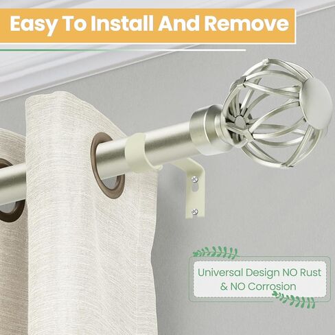 Silver Curtain Rods 18 to 96-inches, 1-inch Diameter Heavy-Duty Adjustable Decorative Curtain Rods for Windows 48 to 84 inches, With Modern Decorative iron Twisted Cage Finials in Kuwait
