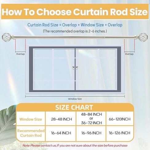 Silver Curtain Rods 18 to 96-inches, 1-inch Diameter Heavy-Duty Adjustable Decorative Curtain Rods for Windows 48 to 84 inches, With Modern Decorative iron Twisted Cage Finials in Kuwait