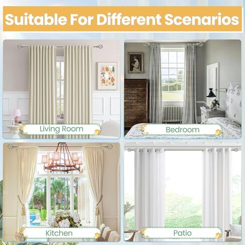 Silver Curtain Rods 18 to 96-inches, 1-inch Diameter Heavy-Duty Adjustable Decorative Curtain Rods for Windows 48 to 84 inches, With Modern Decorative iron Twisted Cage Finials in Kuwait