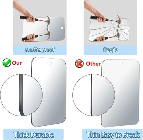 مرآة دش بدون ضباب للحلاقة، (أكبر 11 × 8 بوصة) حامل مرايا حلاقة مضادة للكسر ومضادة للضباب بدون حفر، خالية من الضباب ومقاومة للماء، ملحقات حمام صغيرة مثبتة على الحائط للرجال للتخييم in Kuwait