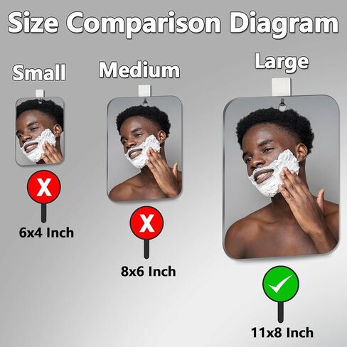 مرآة دش بدون ضباب للحلاقة، (أكبر 11 × 8 بوصة) حامل مرايا حلاقة مضادة للكسر ومضادة للضباب بدون حفر، خالية من الضباب ومقاومة للماء، ملحقات حمام صغيرة مثبتة على الحائط للرجال للتخييم in Kuwait